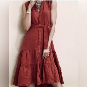 Anthropologie Drew Cotton Midi Dress High-Low Sz Small NWT Amber Terra-Cotta